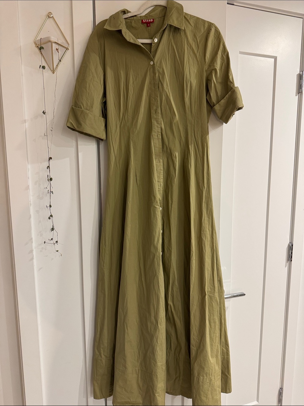 STAUD Olive Green Button-Front Maxi Dress